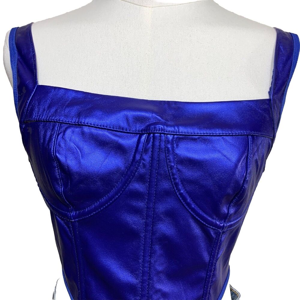 SHEIN BAE Corset Top Womens S Electric Blue Metallic Faux Leather sw220714406045 - Picture 2 of 7